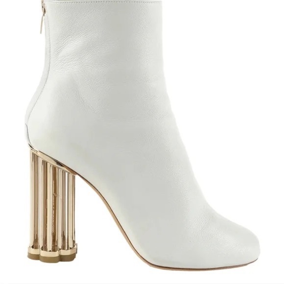 Salvatore Ferragamo “Coriano” white leather ankle boots gold cage heels - - Picture 7 of 7